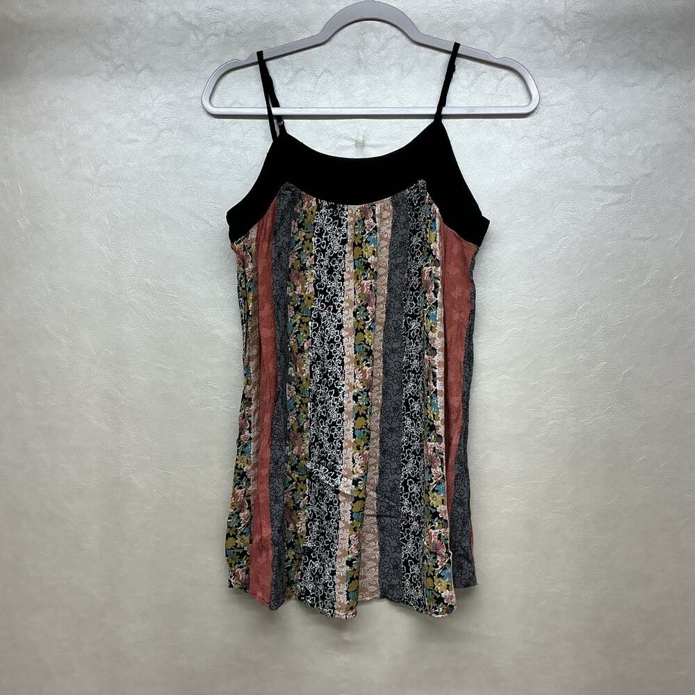 Umgee USA Women's S Black Multi Floral Print Striped Patchwork Cami Tank Top